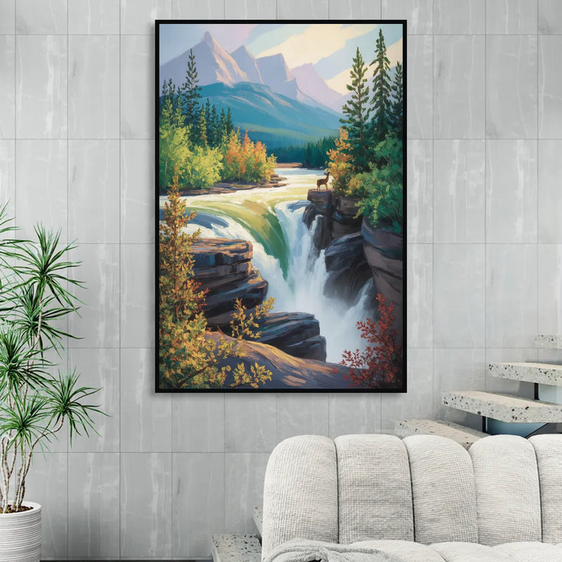 Athabasca Falls Majesty Sitting Room - Black Canvas Wall Art