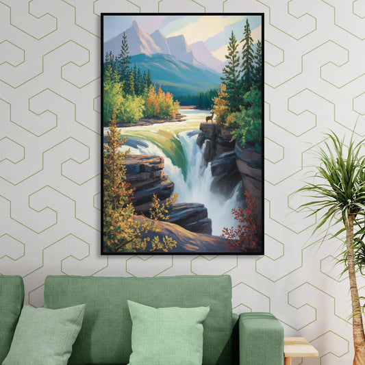 Athabasca Falls Majesty Living Room - Black Canvas Wall Art