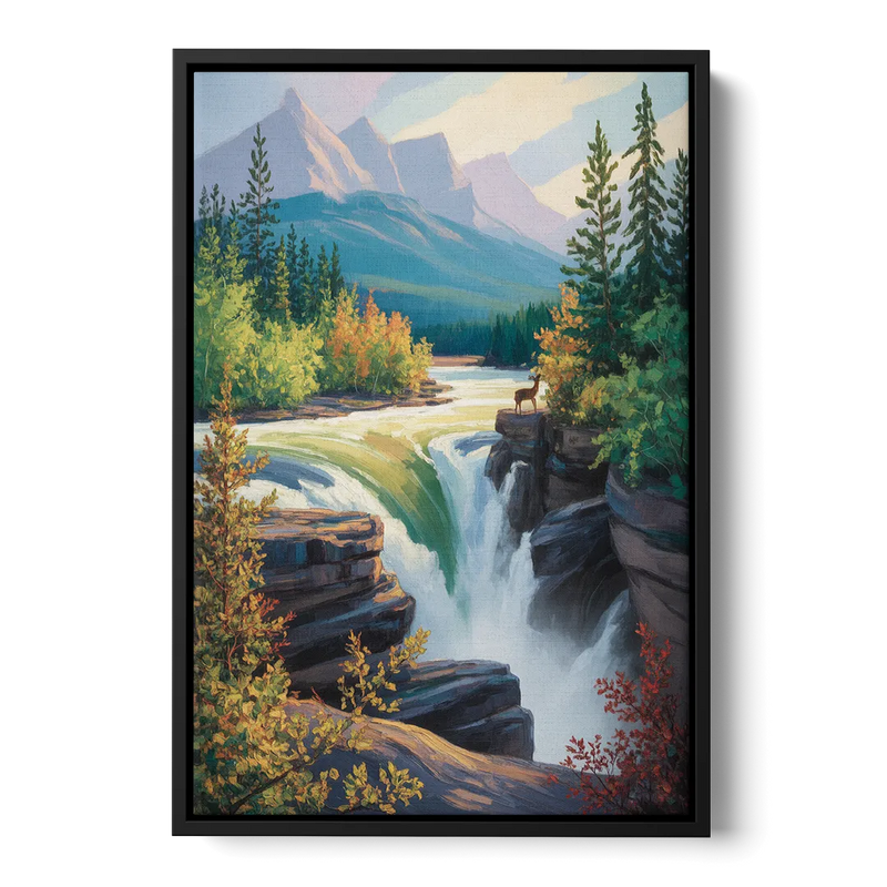 Athabasca Falls Majesty Front - Black Canvas Wall Art