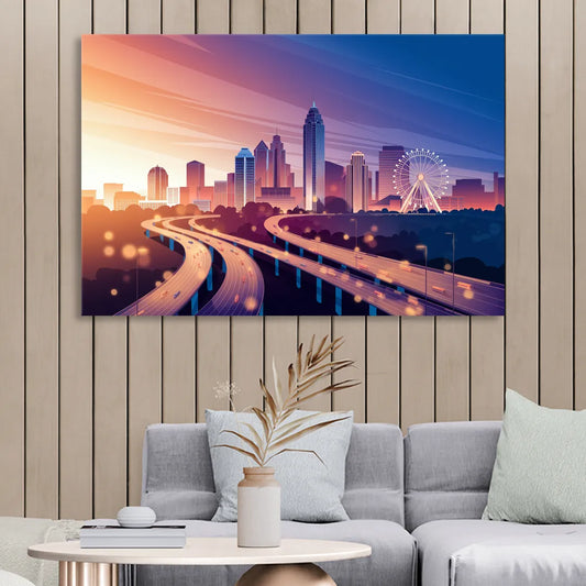 Atlanta Aerial City View Living Room - Canvas Wall Art