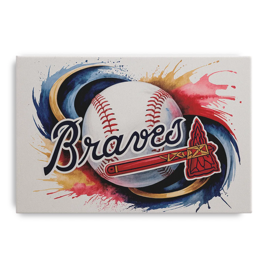 Atlanta Braves Abstract Watercolor Artwork with Iconic Motifs - Canvas Wall Art