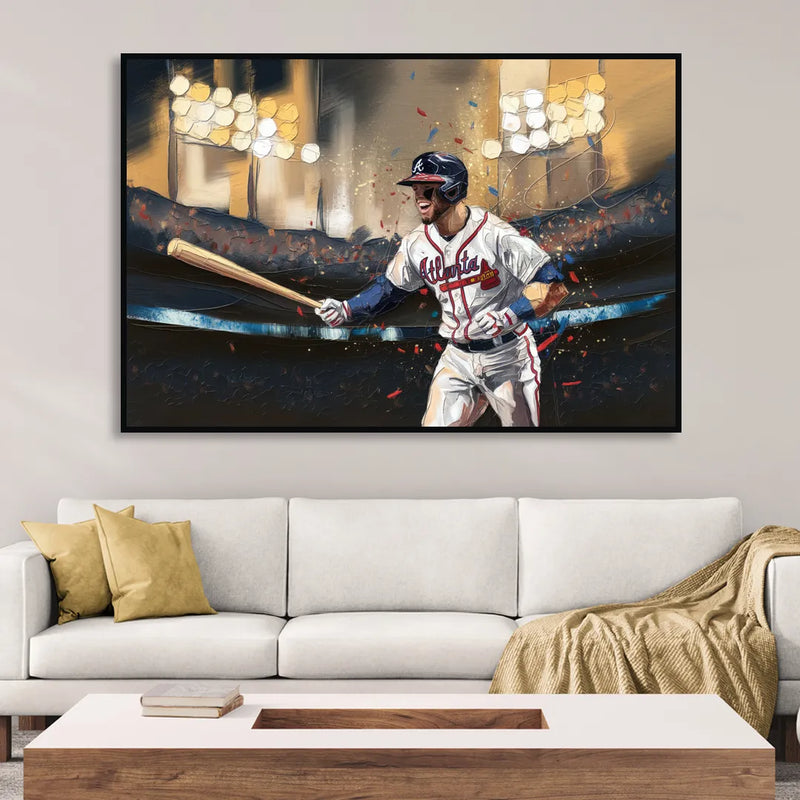 Atlanta Braves World Series Celebration Living Room - Black Canvas Wall Art