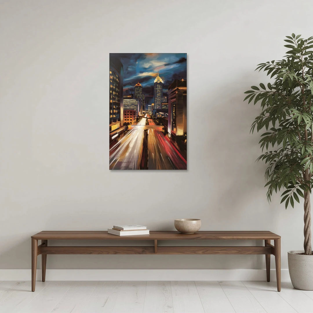 Atlanta Cityscape at Night - Canvas Wall Art - Coffee Table - 24x36
