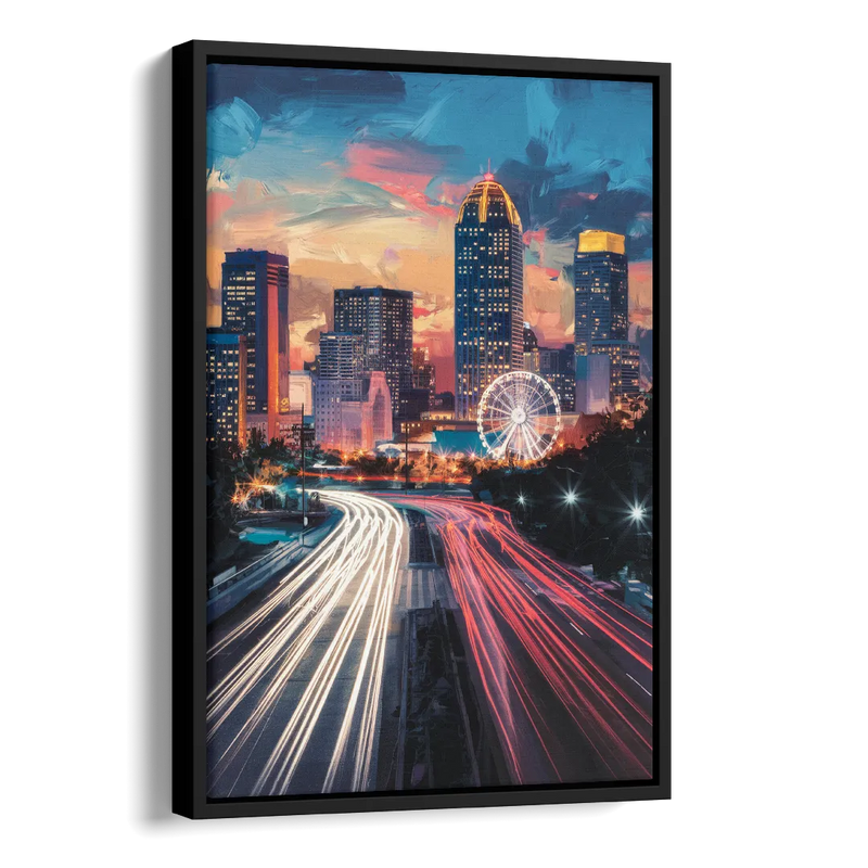 Atlanta Downtown Landmarks Side - Black Canvas Wall Art