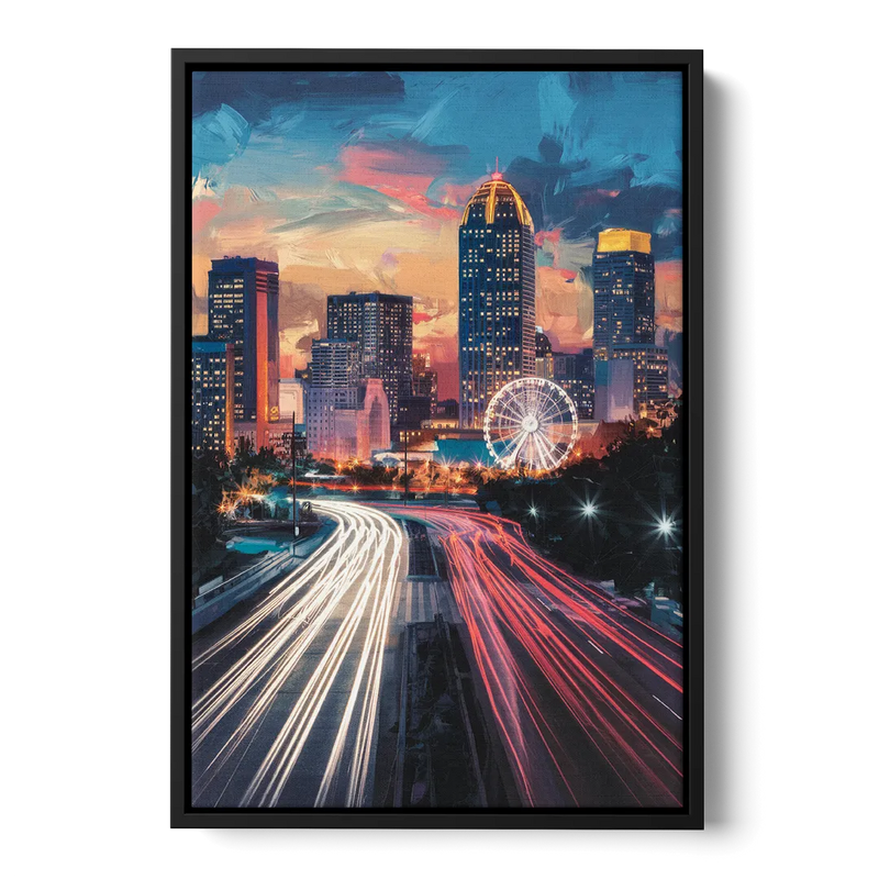 Atlanta Downtown Landmarks Front - Black Canvas Wall Art