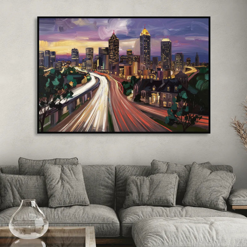 Atlanta Historic Neighborhoods Living Room - Black Canvas Wall Art