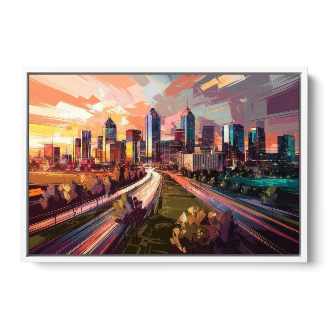 Atlanta Midtown Skyline - White Framed Canvas Wall Art - Front
