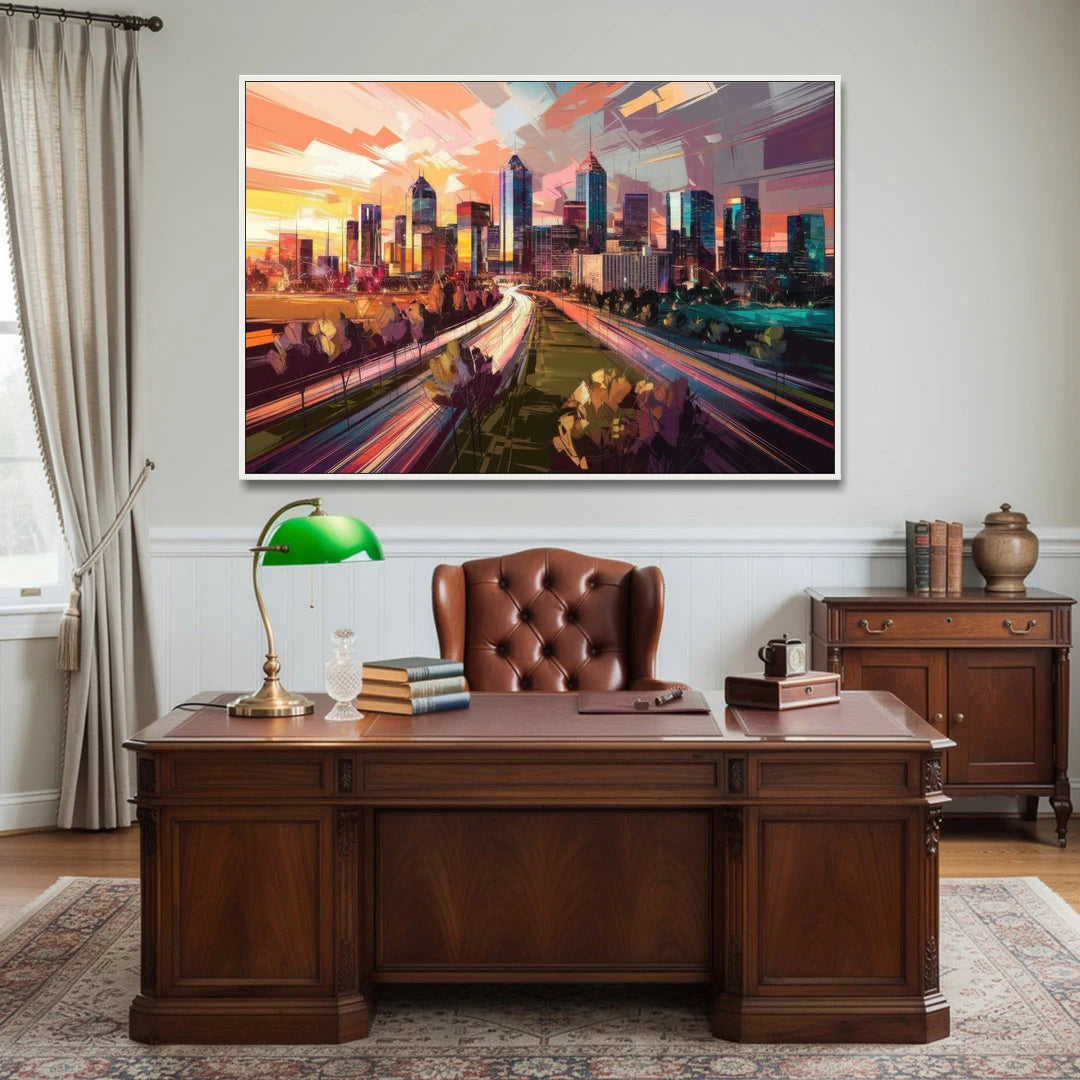 Atlanta Midtown Skyline - White Framed Canvas Wall Art - Office - 60x40