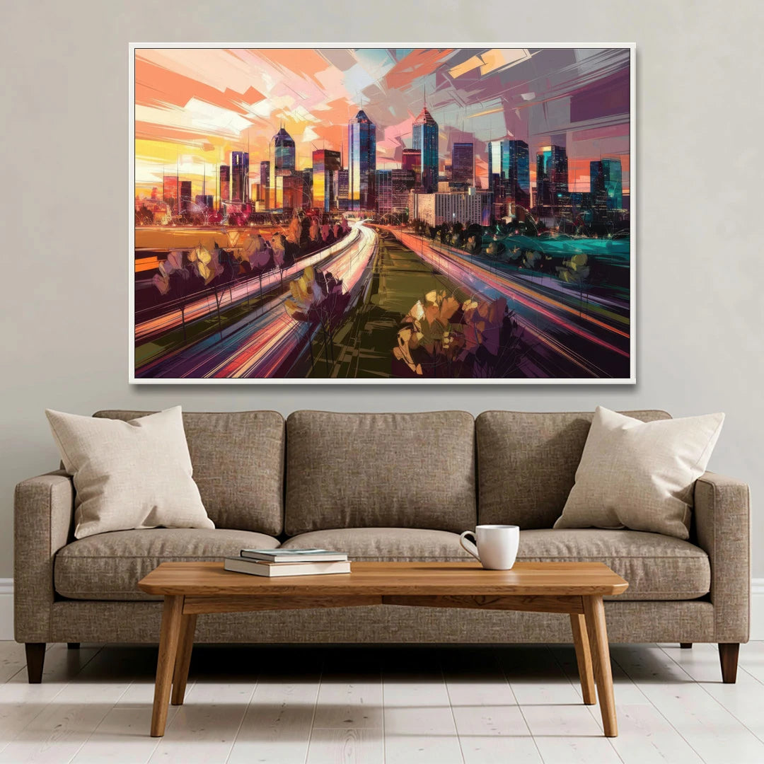 Atlanta Midtown Skyline - White Framed Canvas Wall Art - Sofa - 60x40