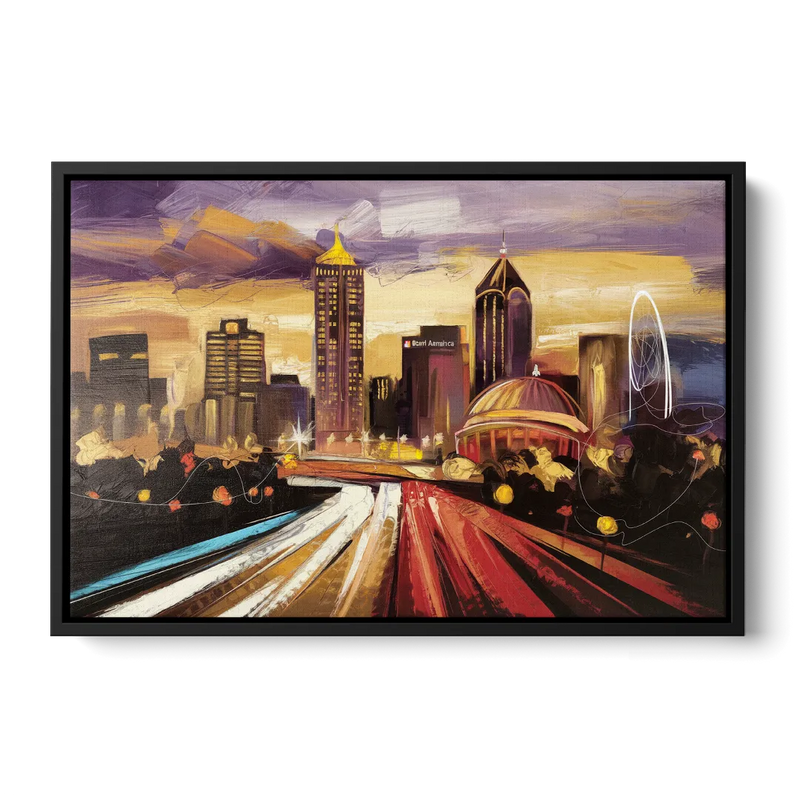 Atlanta Skyline With Georgia Dome Front - Black Canvas Wall Art