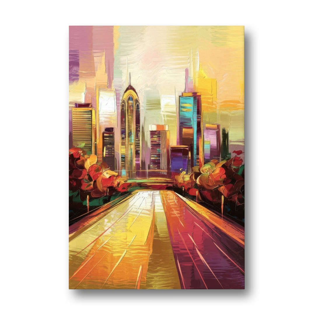 Atlanta Skyline and Peachtree Street - Canvas Wall Art - Front