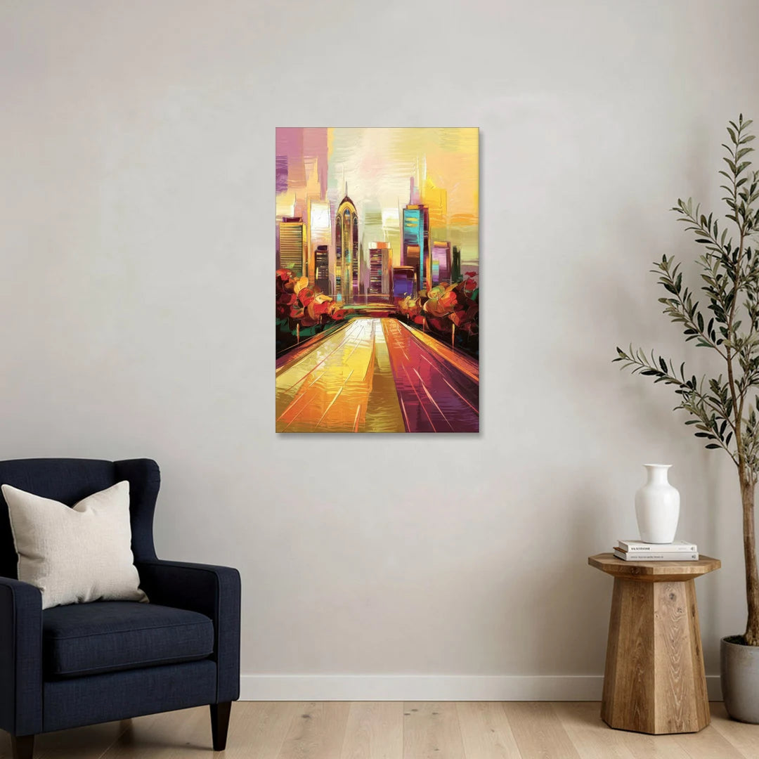 Atlanta Skyline and Peachtree Street - Canvas Wall Art - Sofa - 24x36