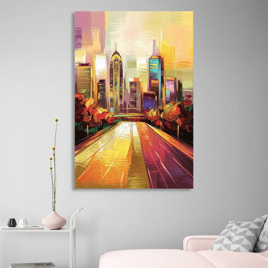 Atlanta Skyline and Peachtree Street Living Room - Canvas Wall Art