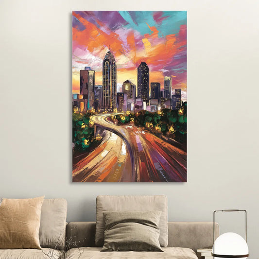 Atlanta Skyline at Sunset Living Room - Canvas Wall Art