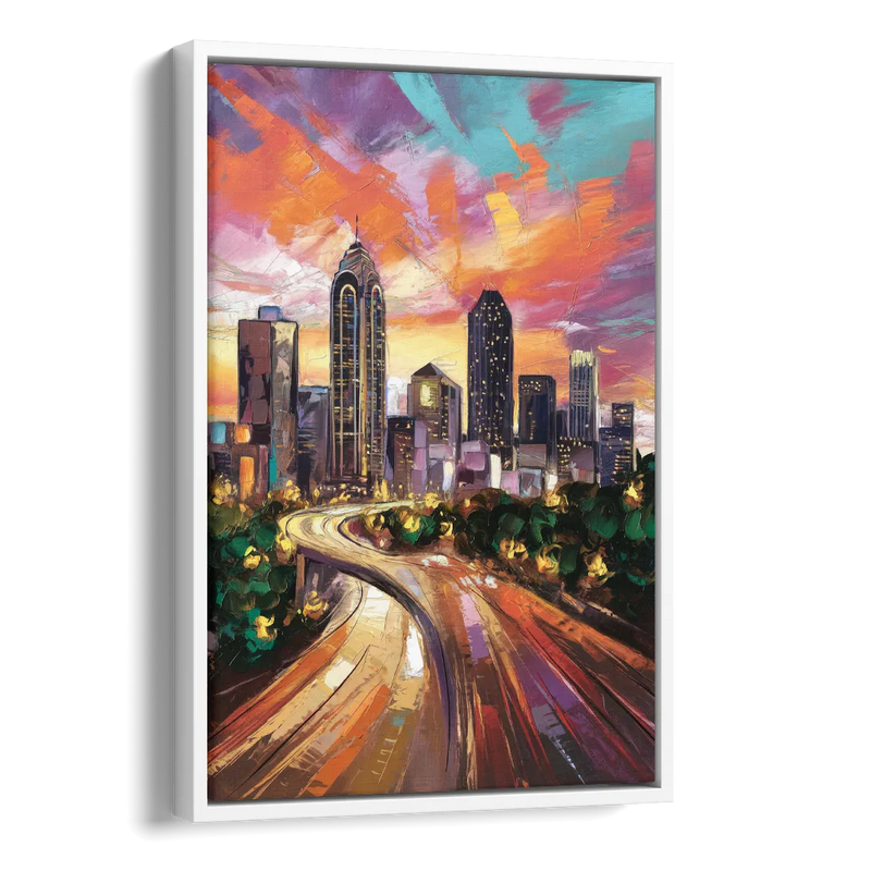 Atlanta Skyline at Sunset Side - White Canvas Wall Art
