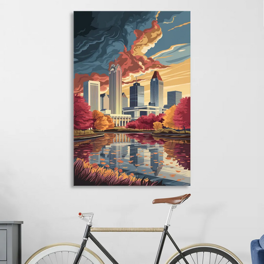 Atlanta Skyline in Autumn Living Room - Canvas Wall Art