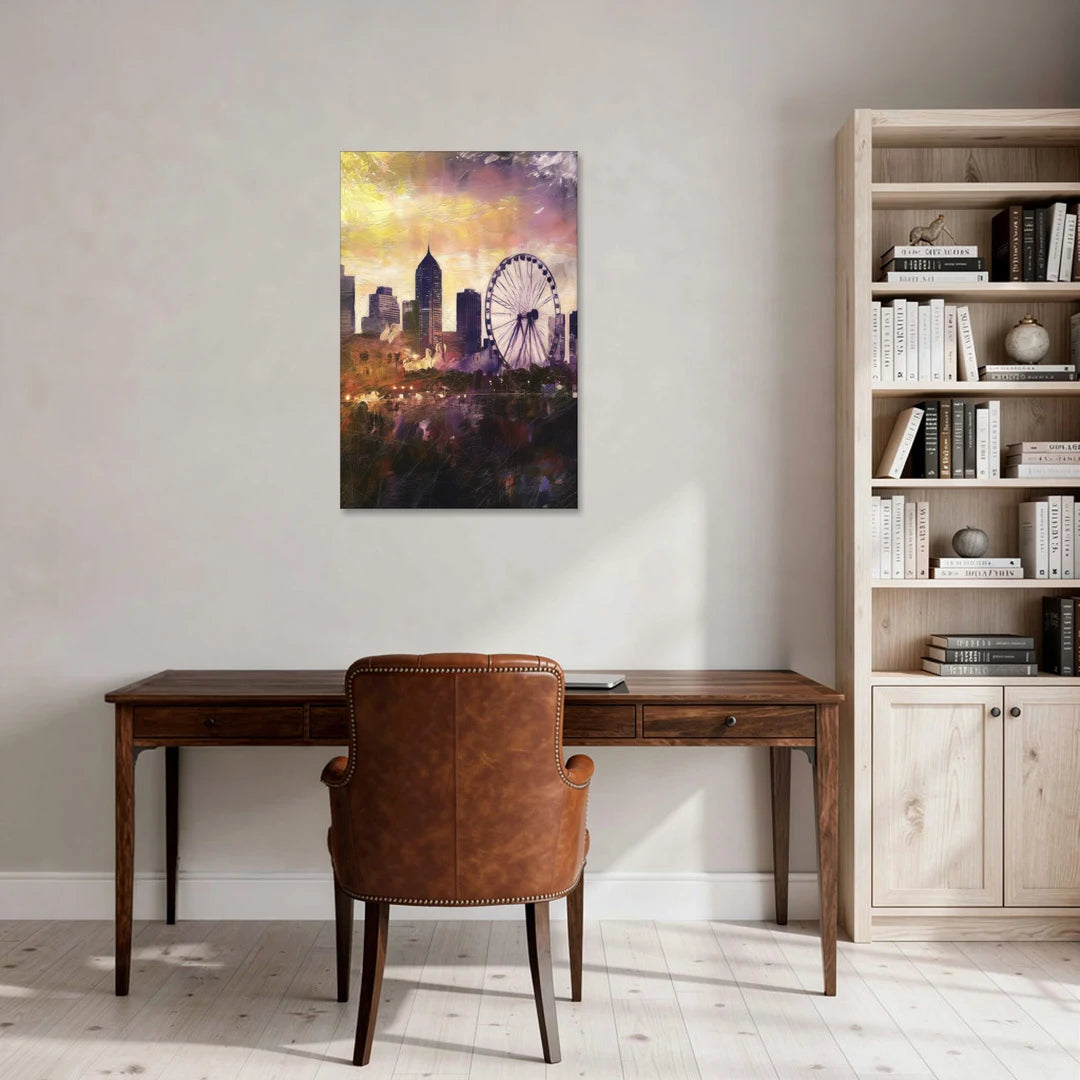 Atlanta Skyline with Ferris Wheel - Canvas Wall Art - Office - 24x36