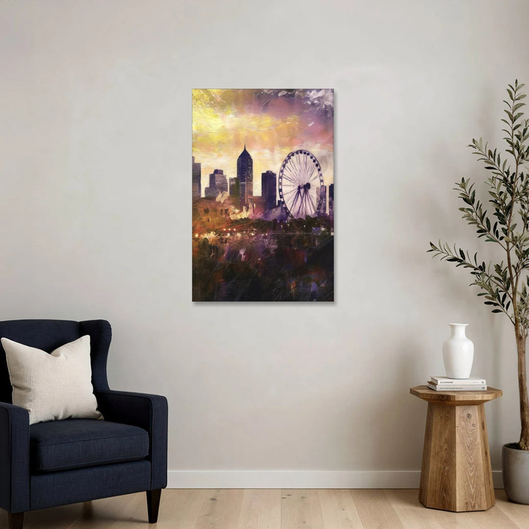 Atlanta Skyline with Ferris Wheel - Canvas Wall Art - Sofa - 24x36