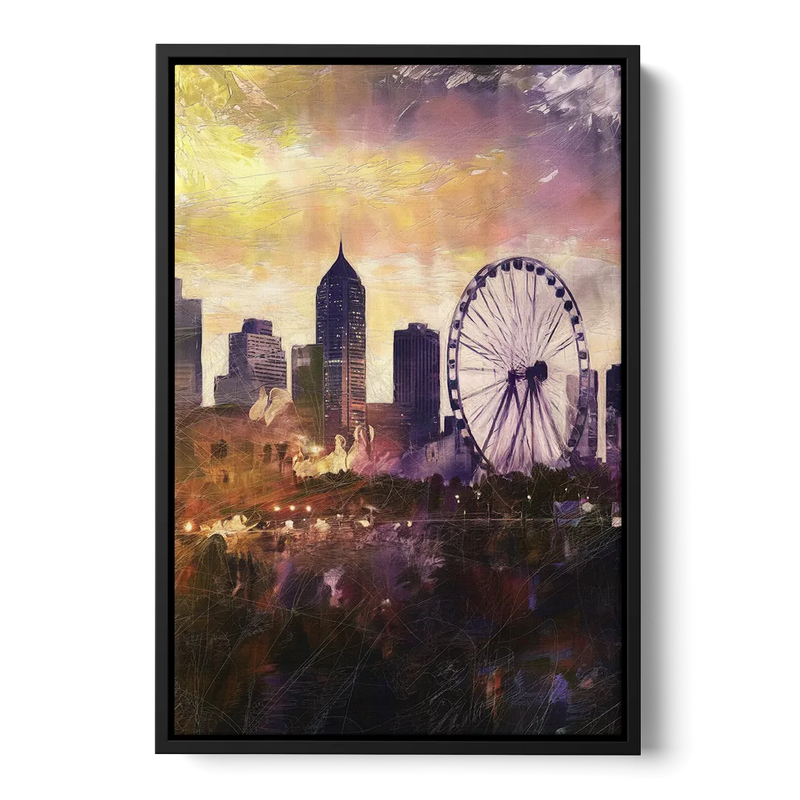 Atlanta Skyline with Ferris Wheel Front - Black Canvas Wall Art