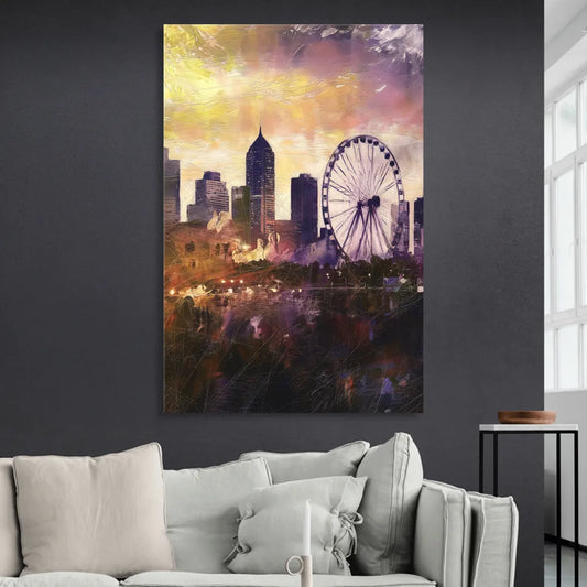 Atlanta Skyline with Ferris Wheel Living Room - Canvas Wall Art