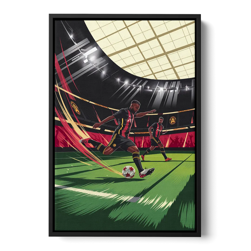 Atlanta United Soccer Action Front - Black Canvas Wall Art