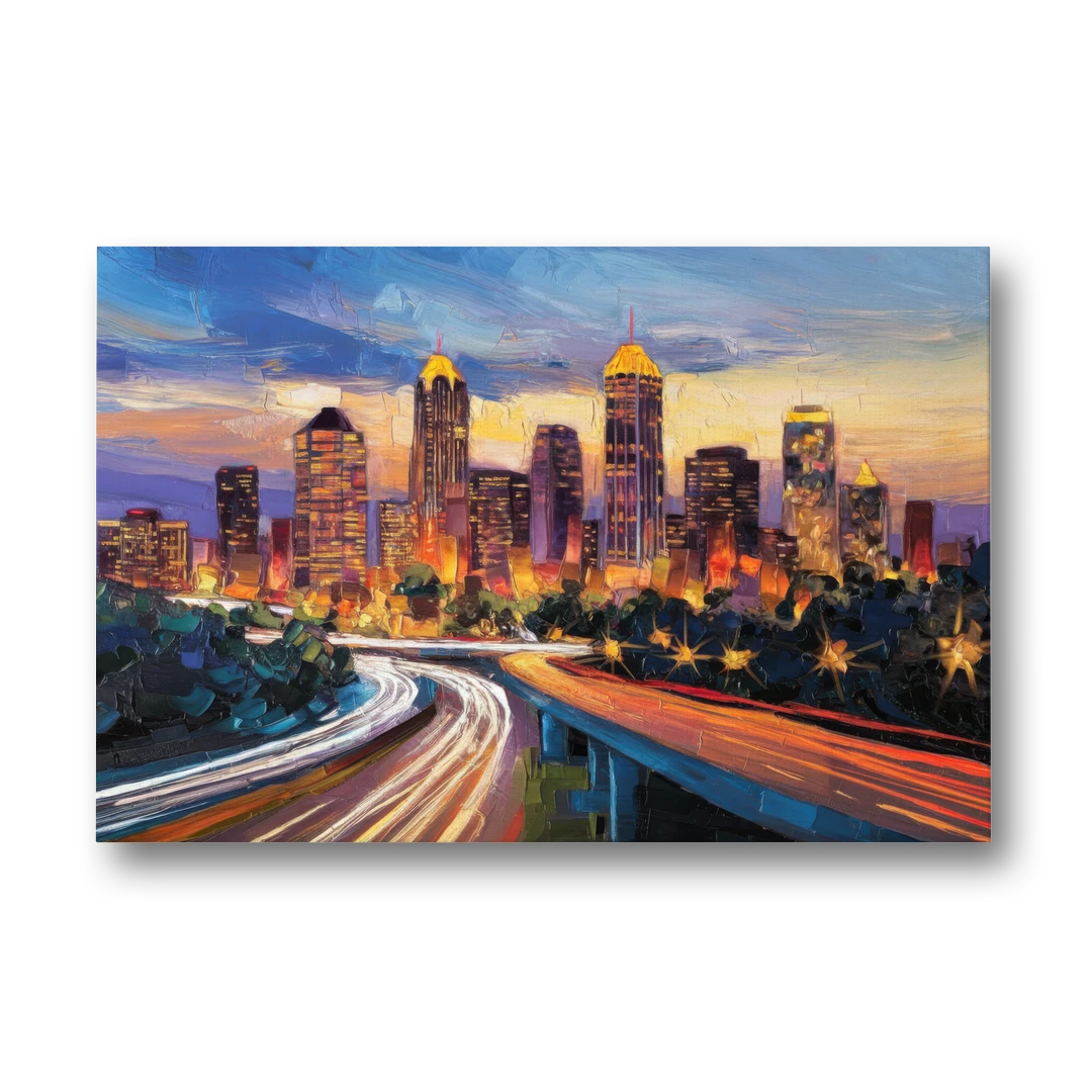 Atlanta Vibrant Downtown Scene - Canvas Wall Art - Front