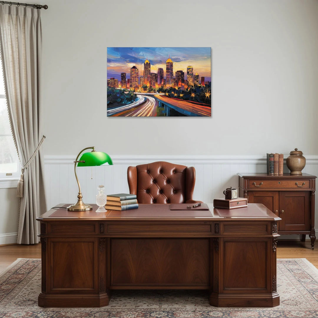 Atlanta Vibrant Downtown Scene - Canvas Wall Art - Office - 36x24
