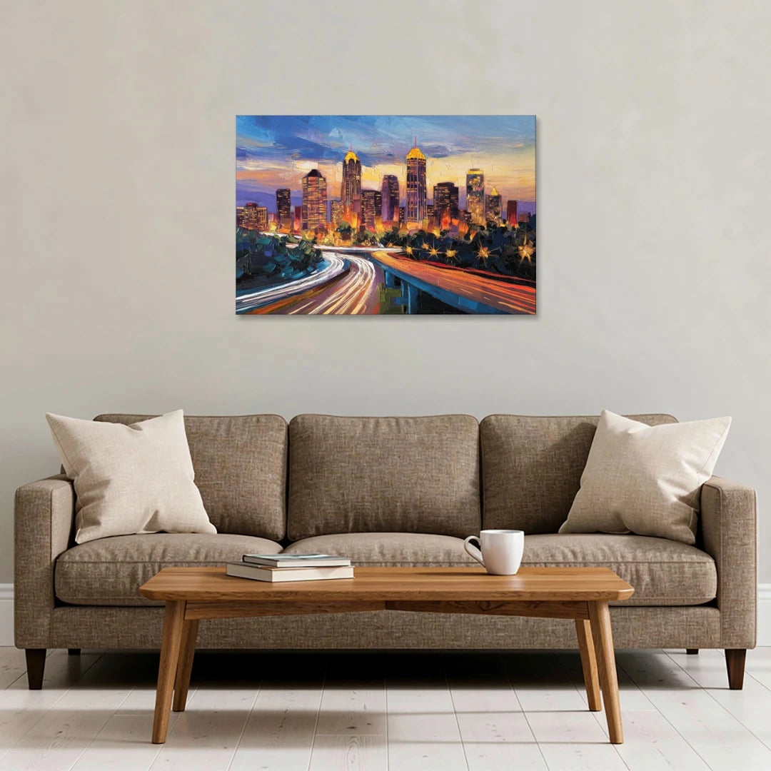Atlanta Vibrant Downtown Scene - Canvas Wall Art - Sofa - 36x24