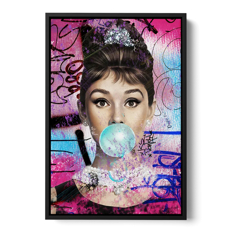 Audrey Bubble Gum Front - Black Canvas Wall Art