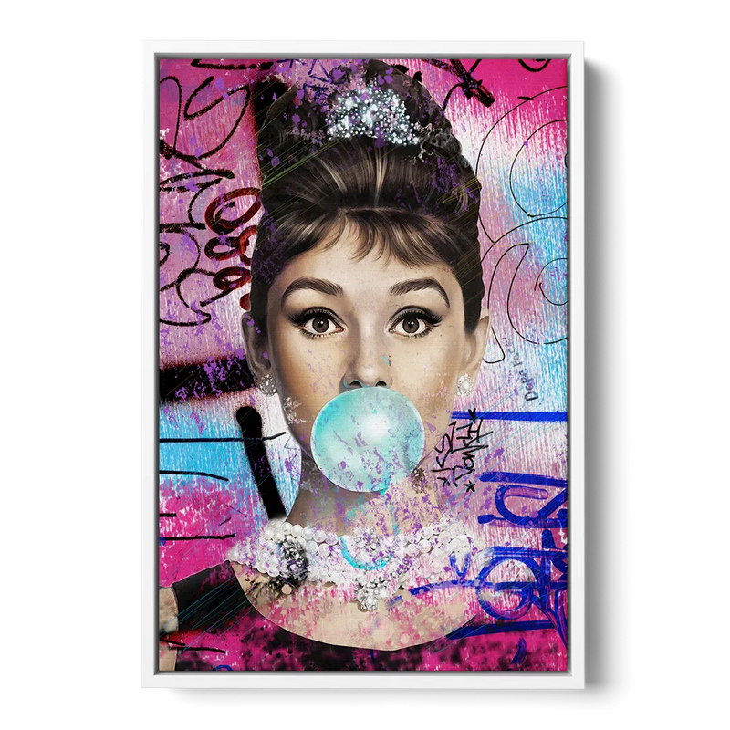 Audrey Bubble Gum Front - White Canvas Wall Art