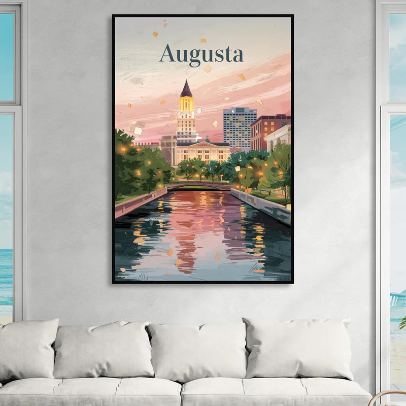 Augusta Historic Downtown Charm Living Room - Black Canvas Wall Art