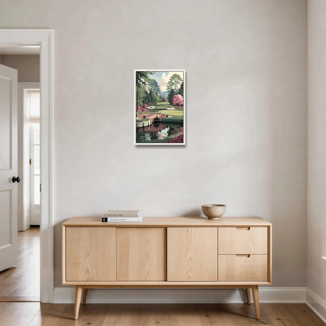 Augusta Scenic Golf Course - White Framed Canvas Wall Art - Coffee Table - 16x24