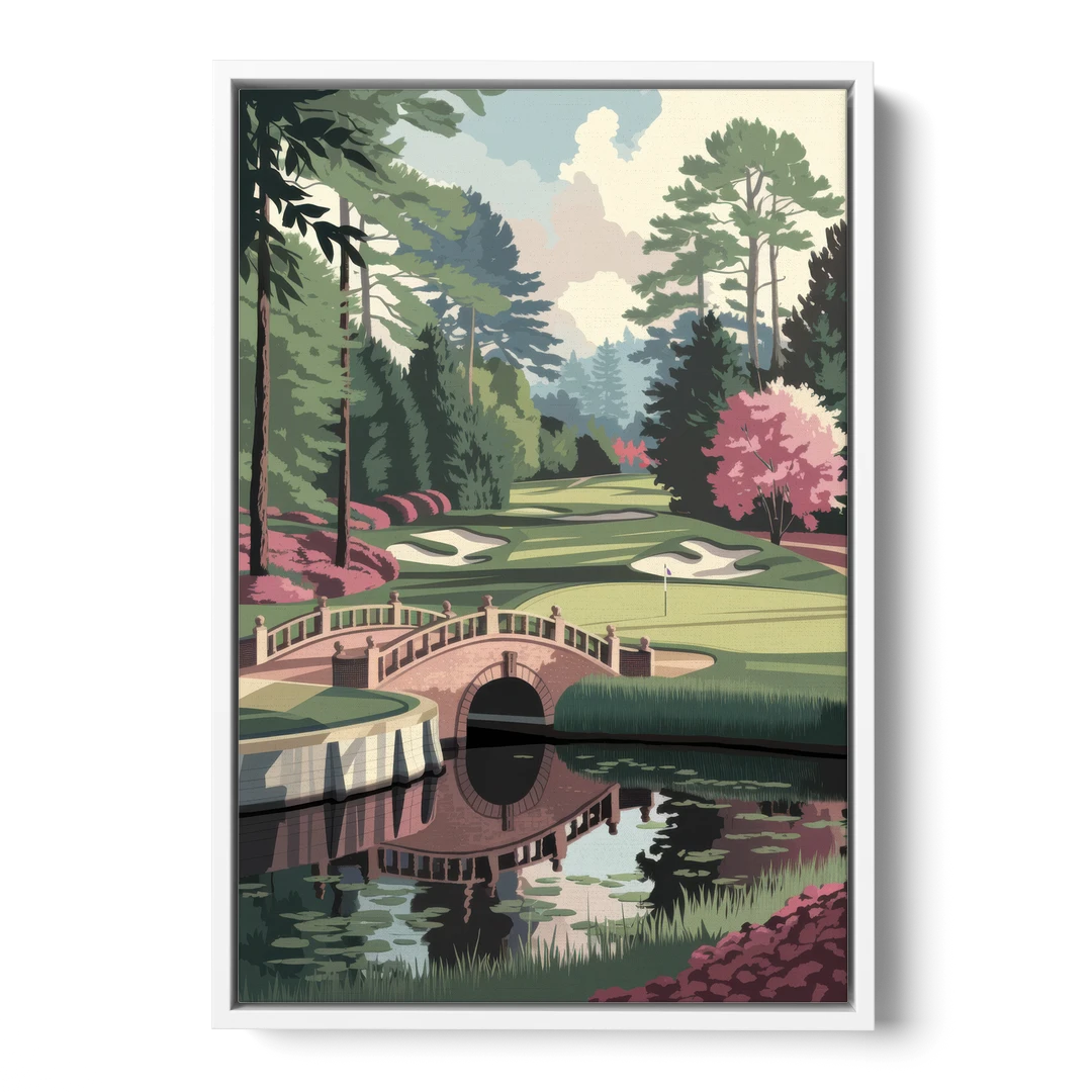 Augusta Scenic Golf Course - White Framed Canvas Wall Art - Front