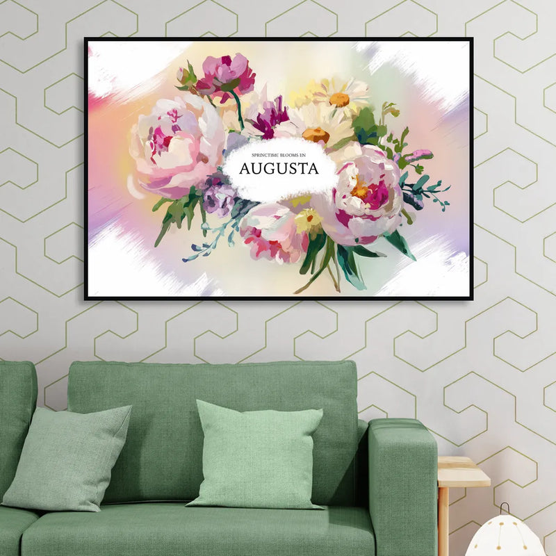 Augusta Springtime Blooms Living Room - Black Canvas Wall Art