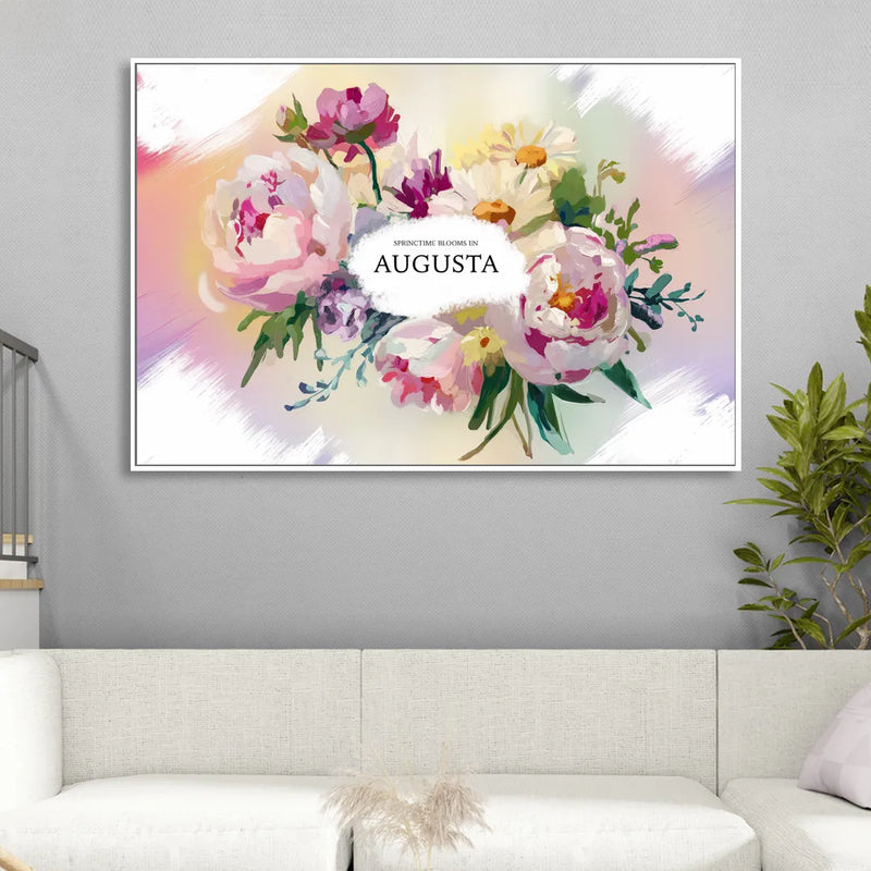 Augusta Springtime Blooms Sitting Room - White Canvas Wall Art