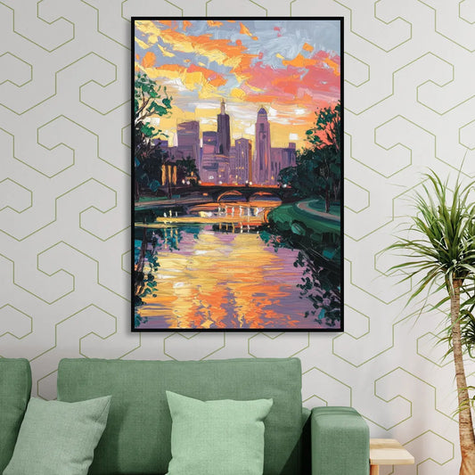 Augusta Sunset Over Skyline Living Room - Black Canvas Wall Art