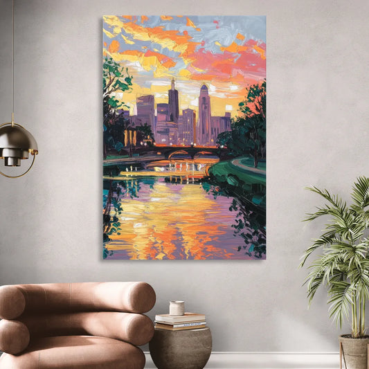 Augusta Sunset Over Skyline Living Room - Canvas Wall Art