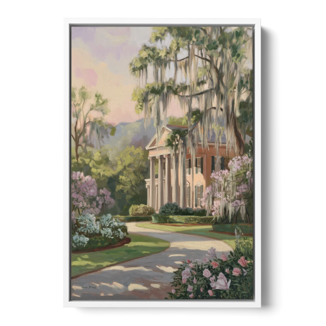 Augusta Timeless Southern Beauty - White Framed Canvas Wall Art - Front