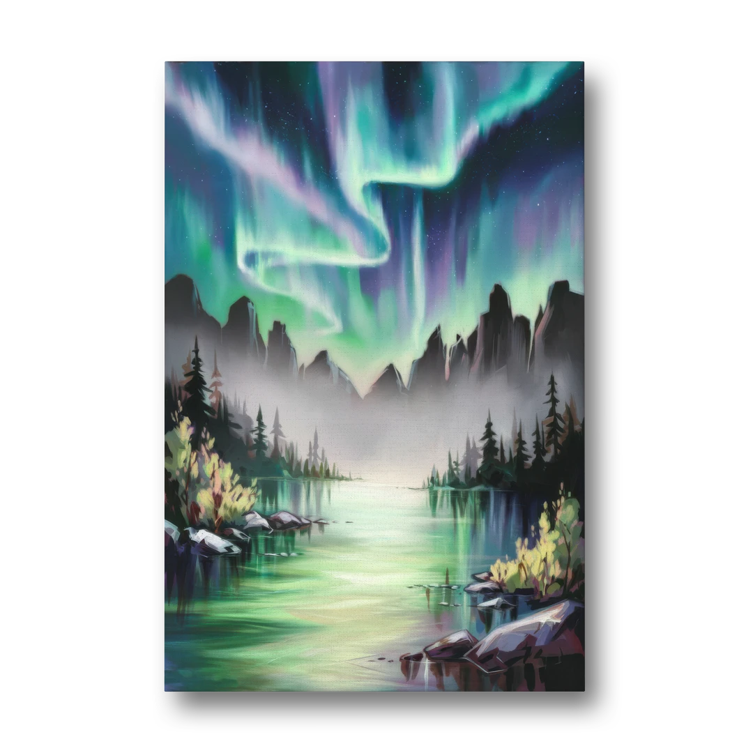 Aurora Borealis Landscape - Canvas Wall Art - Front