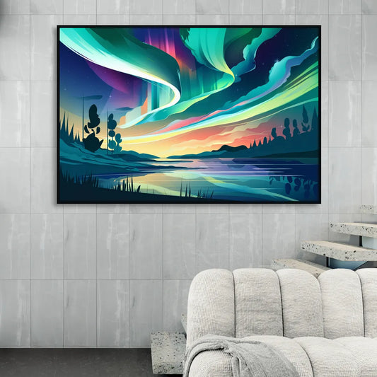 Aurora Borealis Sky Living Room - Black Canvas Wall Art