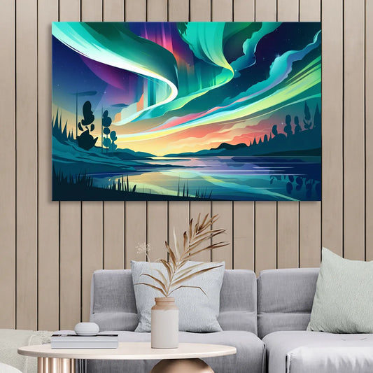 Aurora Borealis Sky Living Room - Canvas Wall Art