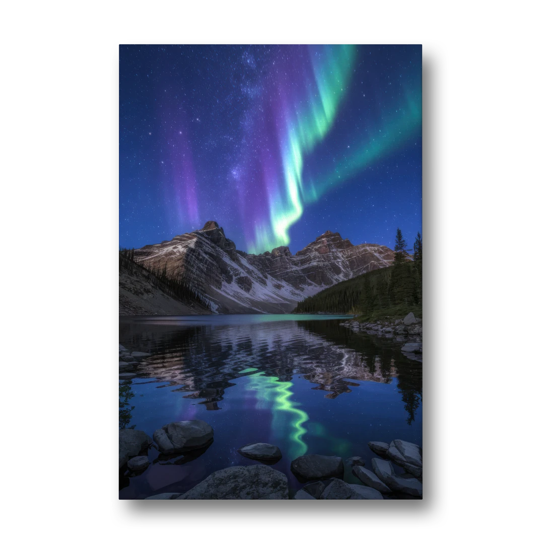 Aurora Mountain Reflection - Canvas Wall Art - Front
