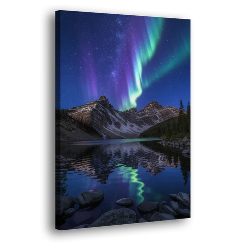 Aurora Mountain Reflection - Canvas Wall Art