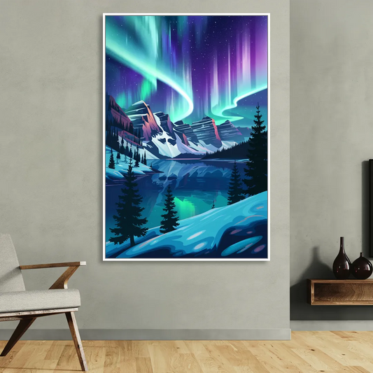 Aurora Night Horizon Living Room - White Canvas Wall Art