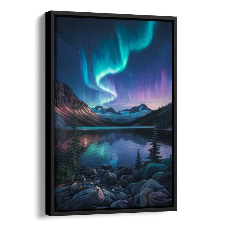 Aurora Northern Lights Side - Black Canvas Wall Art