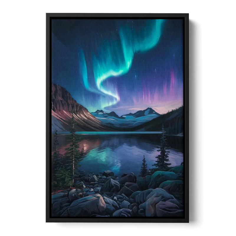 Aurora Northern Lights Front - Black Canvas Wall Art