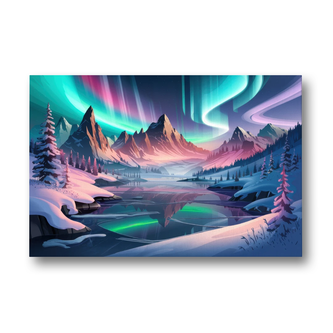 Aurora Snowy Peaks - Canvas Wall Art - Front