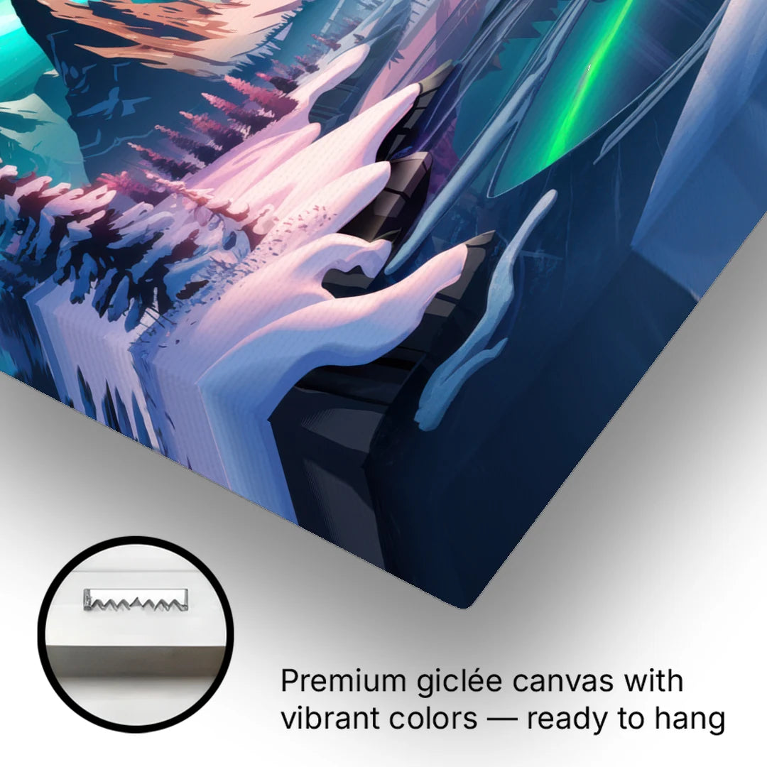 Aurora Snowy Peaks - Canvas Wall Art - Gallery Wrap Corner