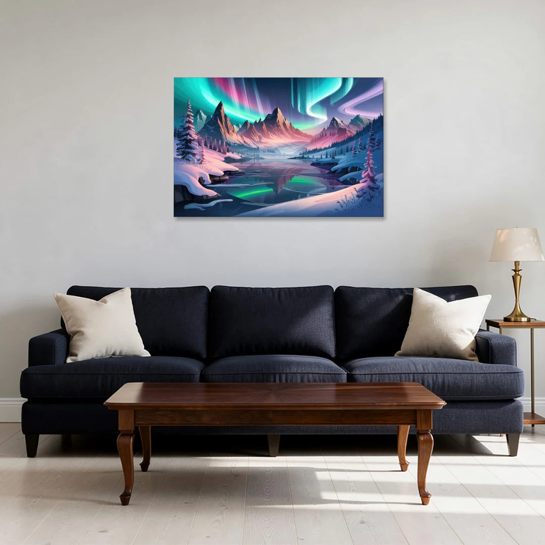 Aurora Snowy Peaks - Canvas Wall Art - Sofa - 36x24