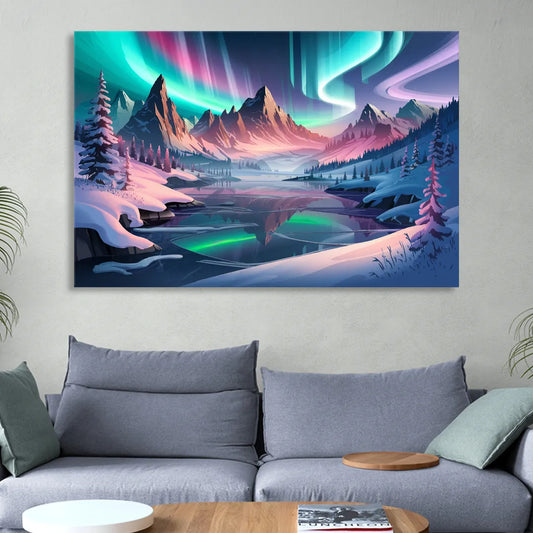 Aurora Snowy Peaks Living Room - Canvas Wall Art